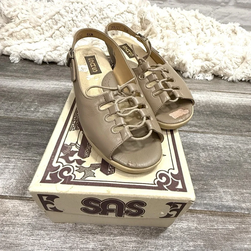 Vintage SAS Mocha Ghillie Shoes 1990's Women's 5.5 M‎ Open Walking Sandal Shoes